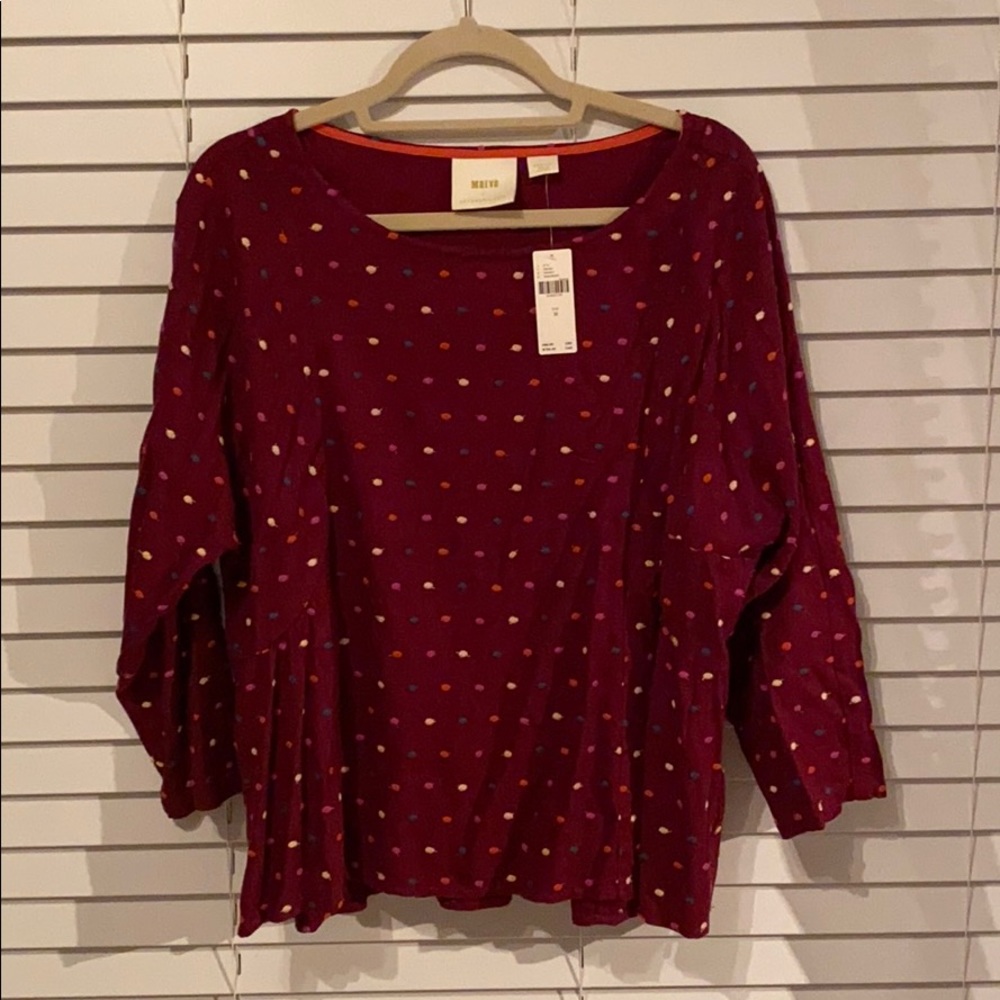 Anthro Wine Polka Dot Flowy Top (New With Tags!)